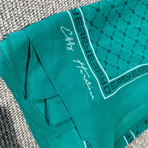 Effy Hematian Sheer Scarf Teal Turquoise Sheer Signature 18.5 x 58 - Picture 5 of 16